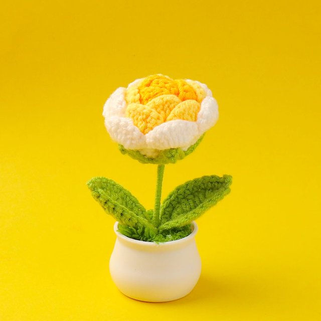 Girasol de lana de punto en maceta con flores artificiales para estudio, decoración de escritorio, temporada de graduación, regalo del día del maestro