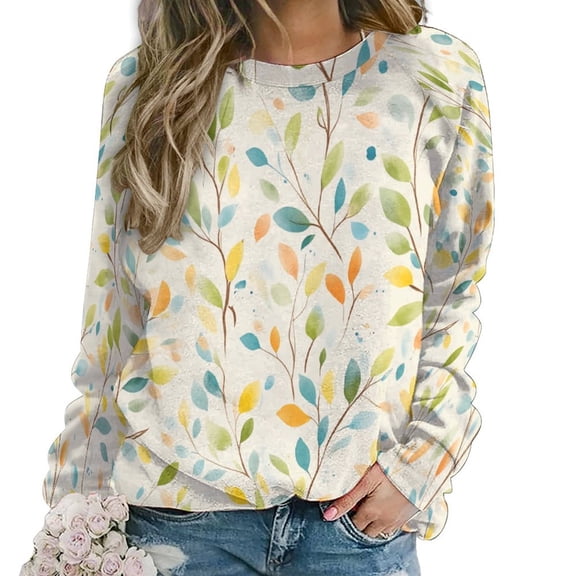 Colorful Leaves Abstract Women Casual Long Sleeve Hoodie Streetwear Pullovers Top Female Clothing