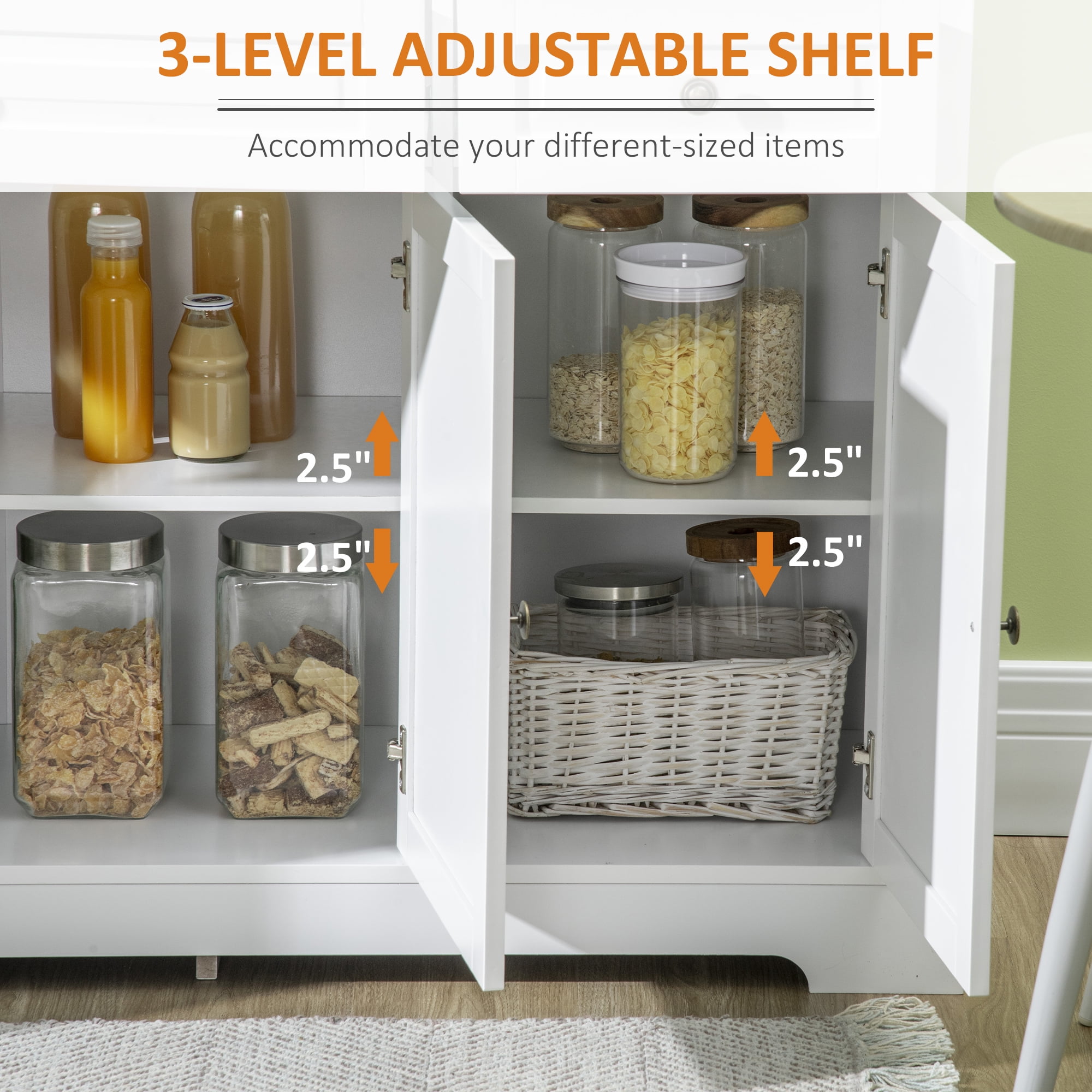 HOQBN Sideboard Buffet Cabinet, Modern Accent Cabinet with 2 Drawers and Adjustable Shelves for Kitchen Dining Room Entryway White