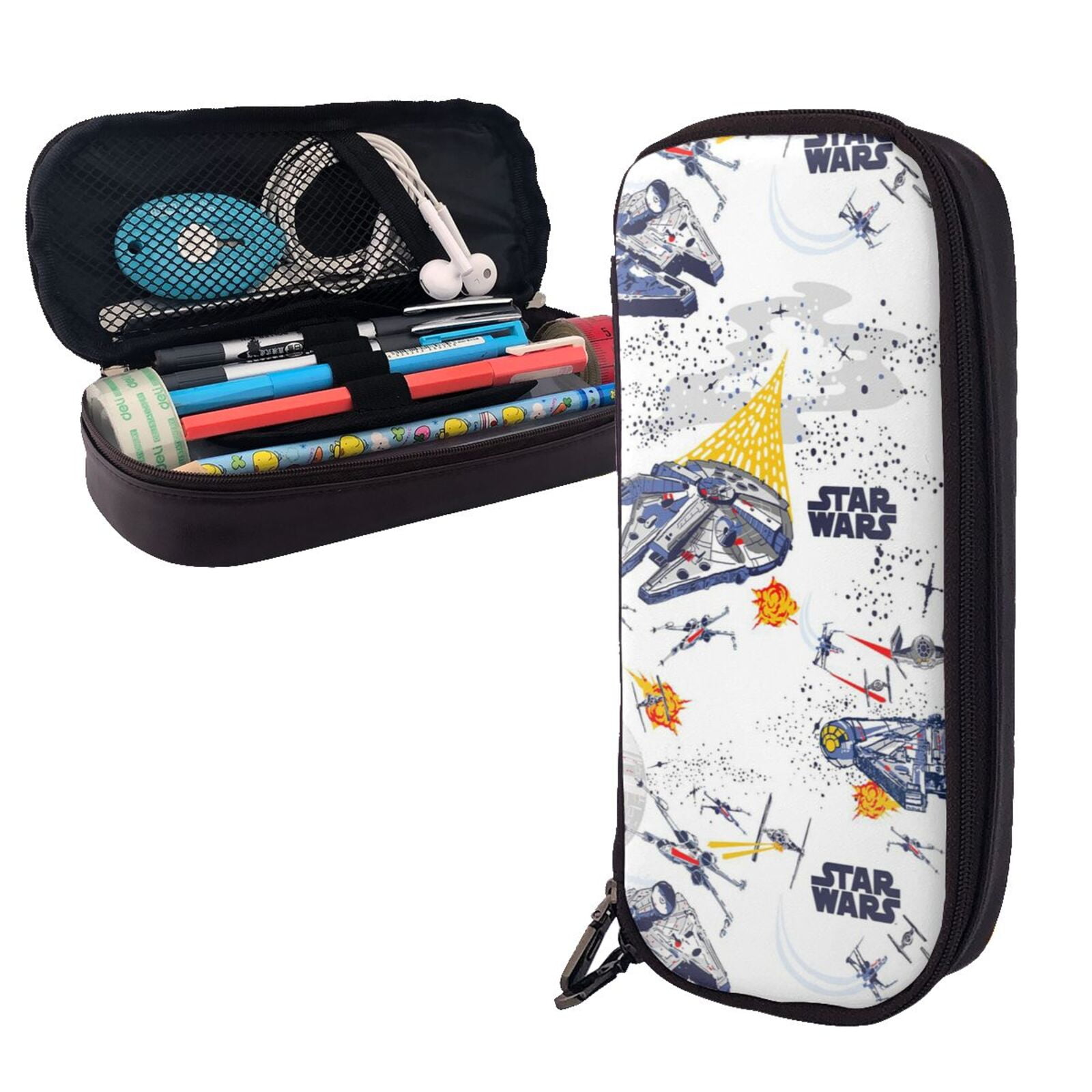 Kids Pencil Case With 8 Compartments - Large Capacity Dinosaur Pencil Pouch For School, Wide Opening (Blue)