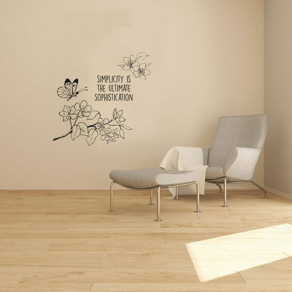 Simplicity Quote Cherry Blossom Japanese Flower Sakura Flowers Wall Sticker Art Decal for Girls Boys Kids Room Bedroom Nursery House Fun Home Decor Stickers Wall Art Vinyl Decoration Size (20x20 inch)