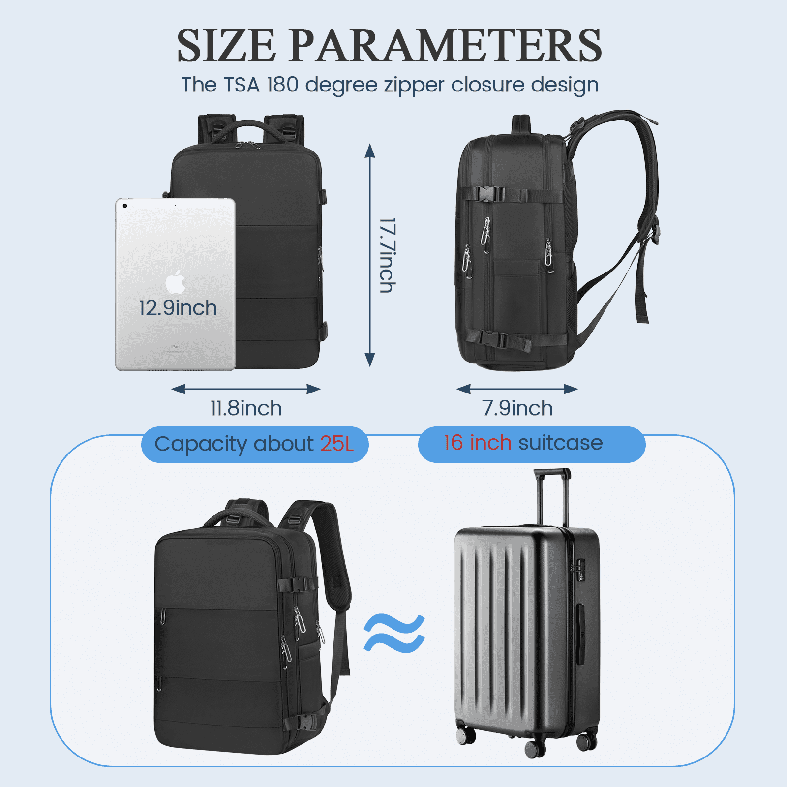 DAKOMM Travel Backpack for Women Men, Carry On Backpack with USB Charging Port & Shoe Pouch, TSA 17.7 inch Laptop Backpack Flight Approved, Nurse Bag Daypack for Weekender Business Hiking, Black