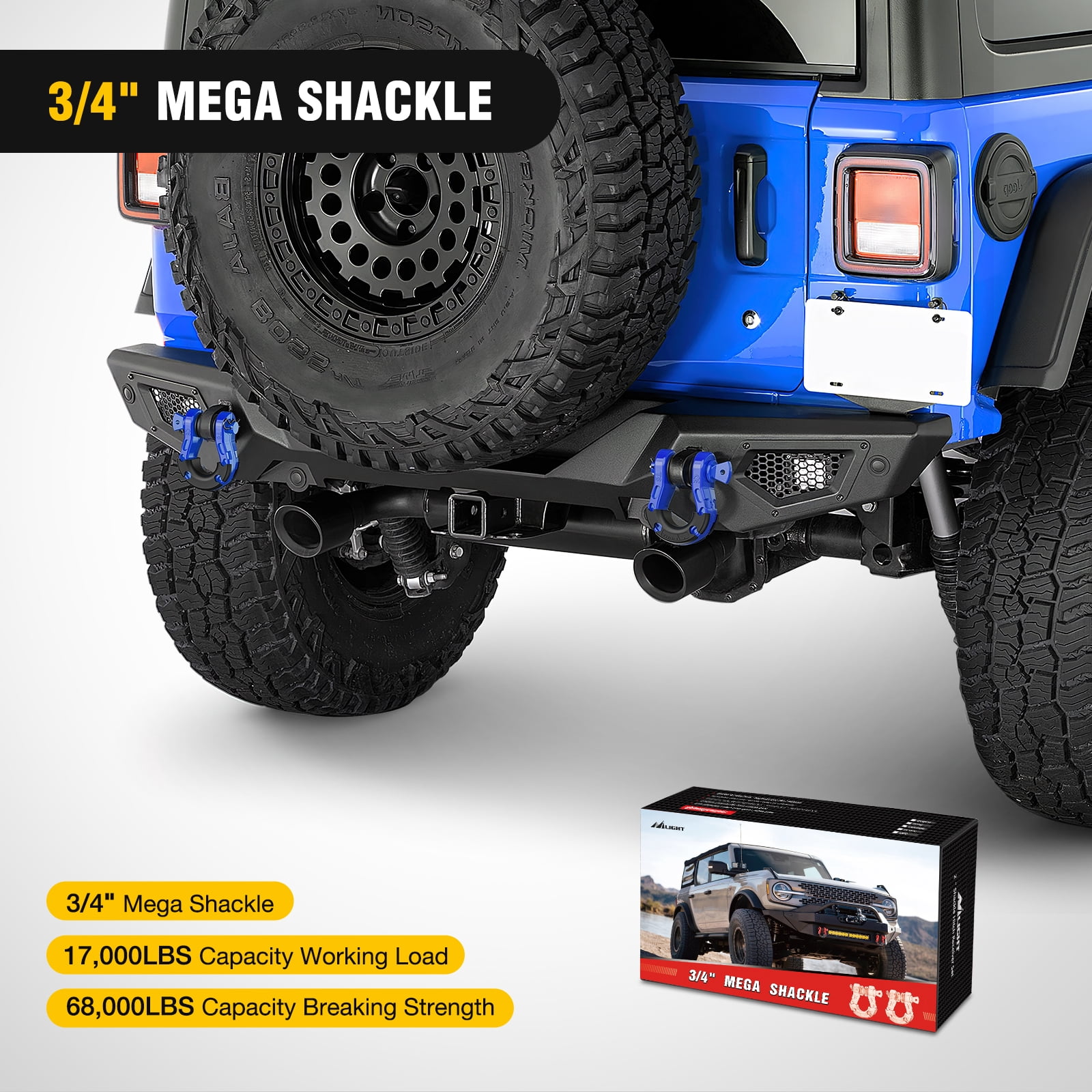 Nilight 2 Pack 3/4" Mega D-Ring Shackle with 7/8" Screw Pin 68,000LBS Break Strength, Heavy Duty Off Road Recovery Shackle for Use with Tow Strap, Winch, Off-Road Jeep Truck Vehicle, 2 Years Warranty