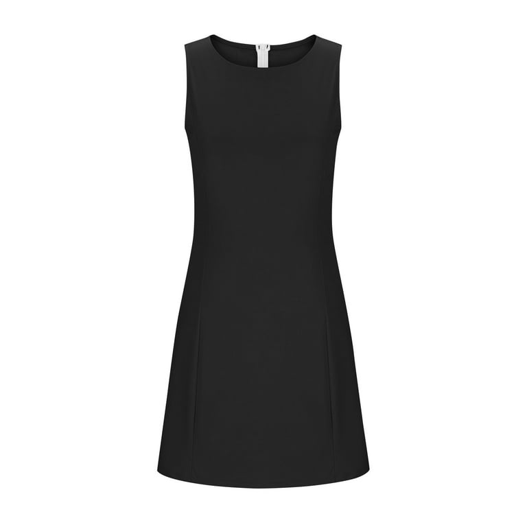 Aherbiu Business Casual Dresses for Women Crewneck Sleeveless Stretch Elegant Ladies Office Work Short Dress