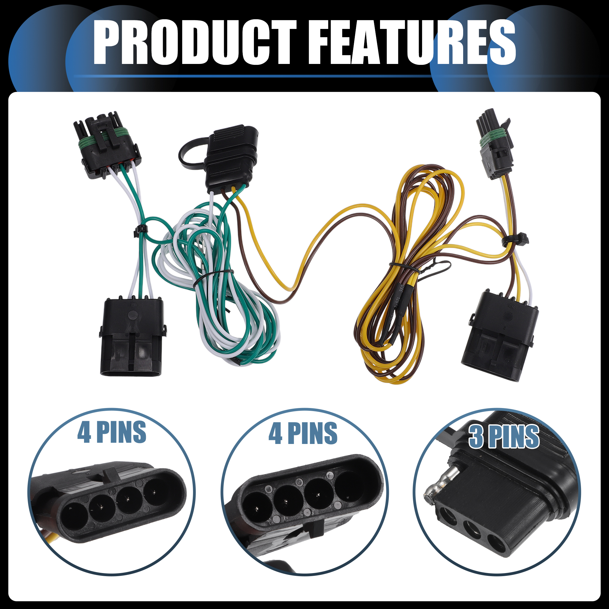 Unique Bargains 4 Pin Trailer Wiring Harness for Jeep Wrangler 1991-1997 and YJ 1991-1995