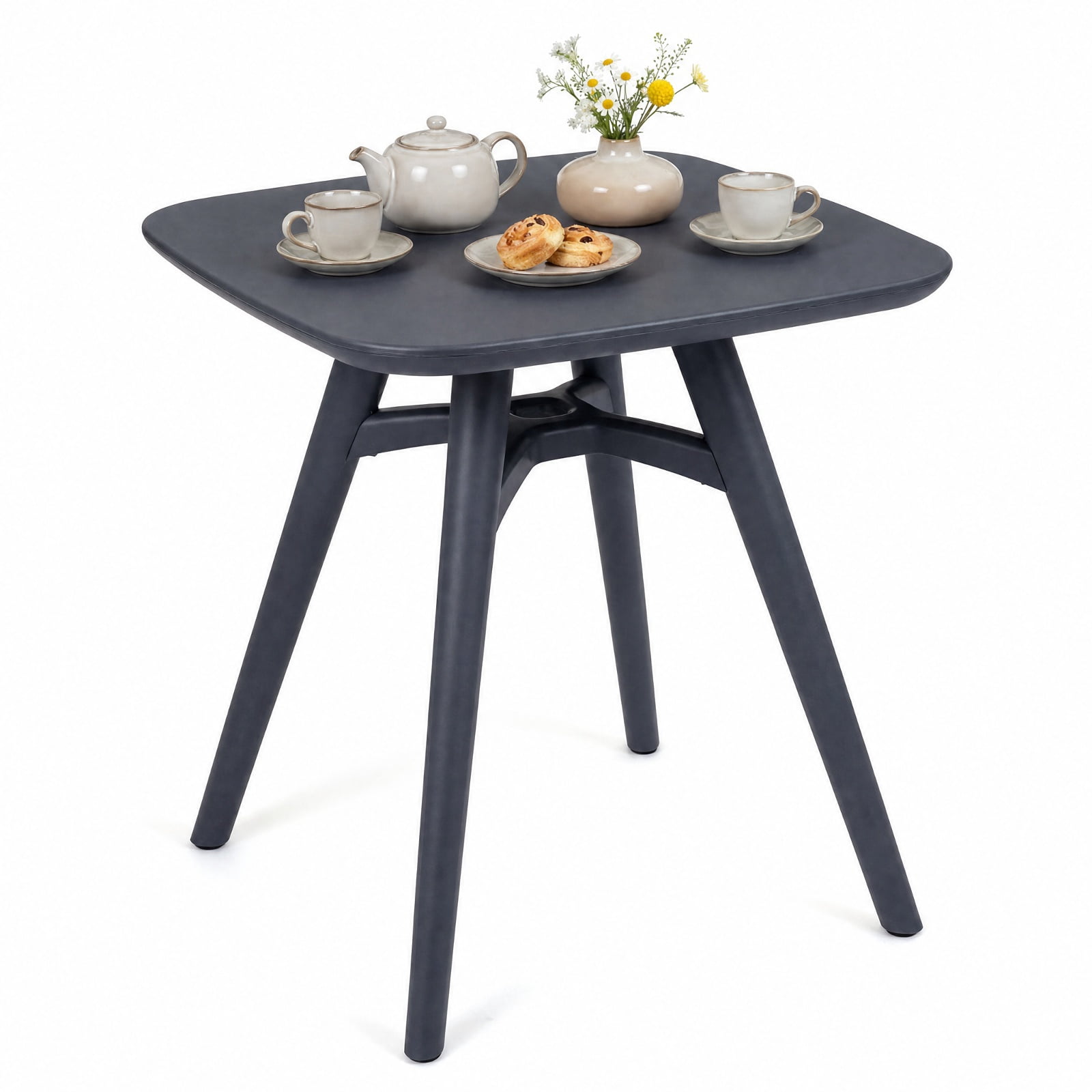 Furnibear Square Outdoor Dining Table for 4 All Weather Plastic Patio Bistro Table with Thick Top and Anti Slip Foot Pads, Gray
