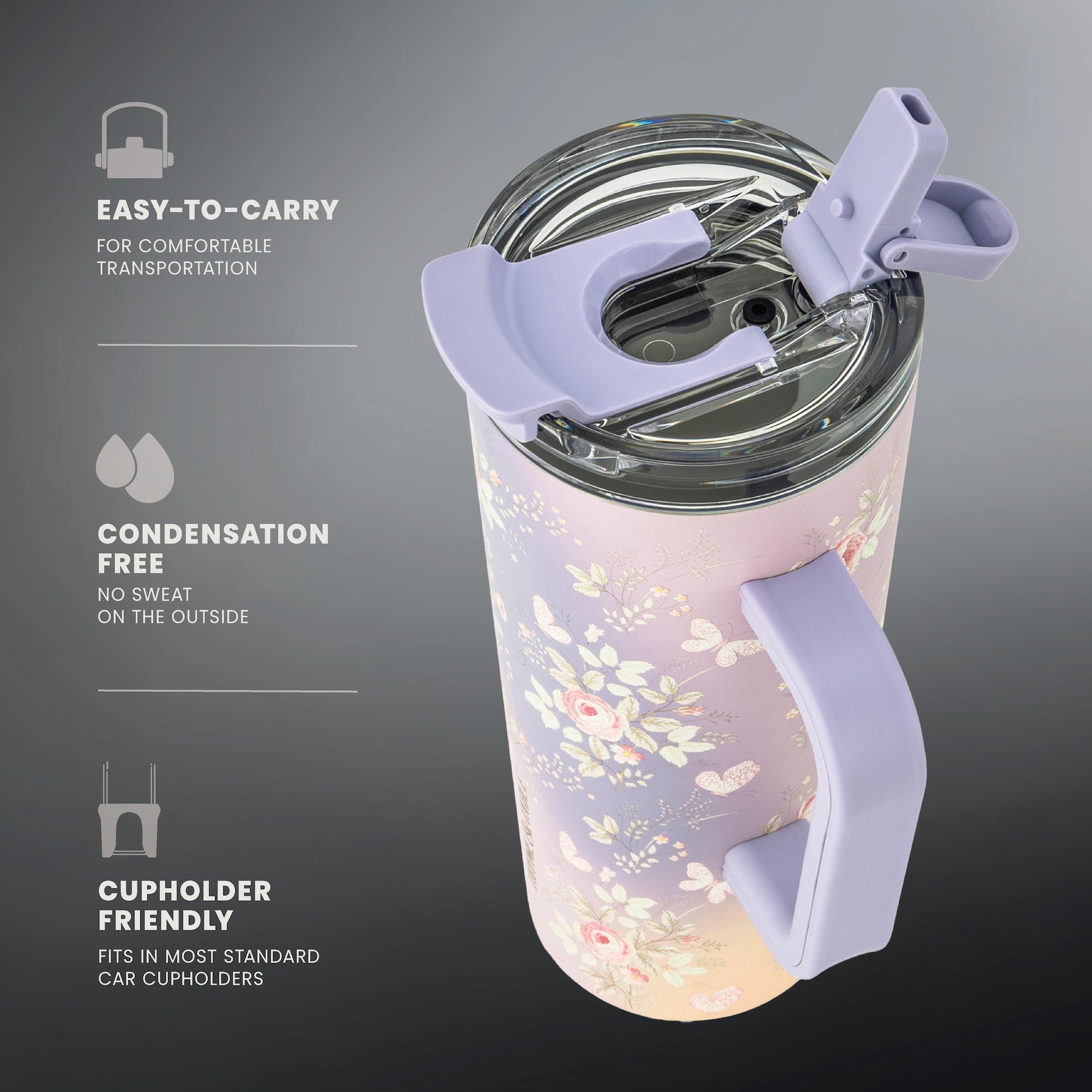 Thyme & Table 24oz Stainless Steel Luna Tumbler with Handle and Dual Straw Lid, Garden
