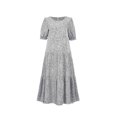 thumbnail image 3 of Vestido maxi informal de verano para mujer Vestido bohemio floral con cuello redondo Puff Manga corta Vestido de playa con gradas Vestido largo con vuelo Fridja  yut373, 3 of 5