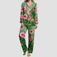 thumbnail image 4 of felwors Small Fresh Watercolor 2 Piece Women Satin Pajamas Set Casual Loungewear Oversized Light Green, M, 4 of 6