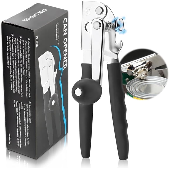 JAYWAYNE Manual Can Opener, Stainless Steel Heavy Duty Can Opener with Oversized Knob & Built-in Bottle Opener, Ergonomic Non-Slip Handles for Easy Grip, Smooth Edge Cutting Tool for Kitchen Seniors