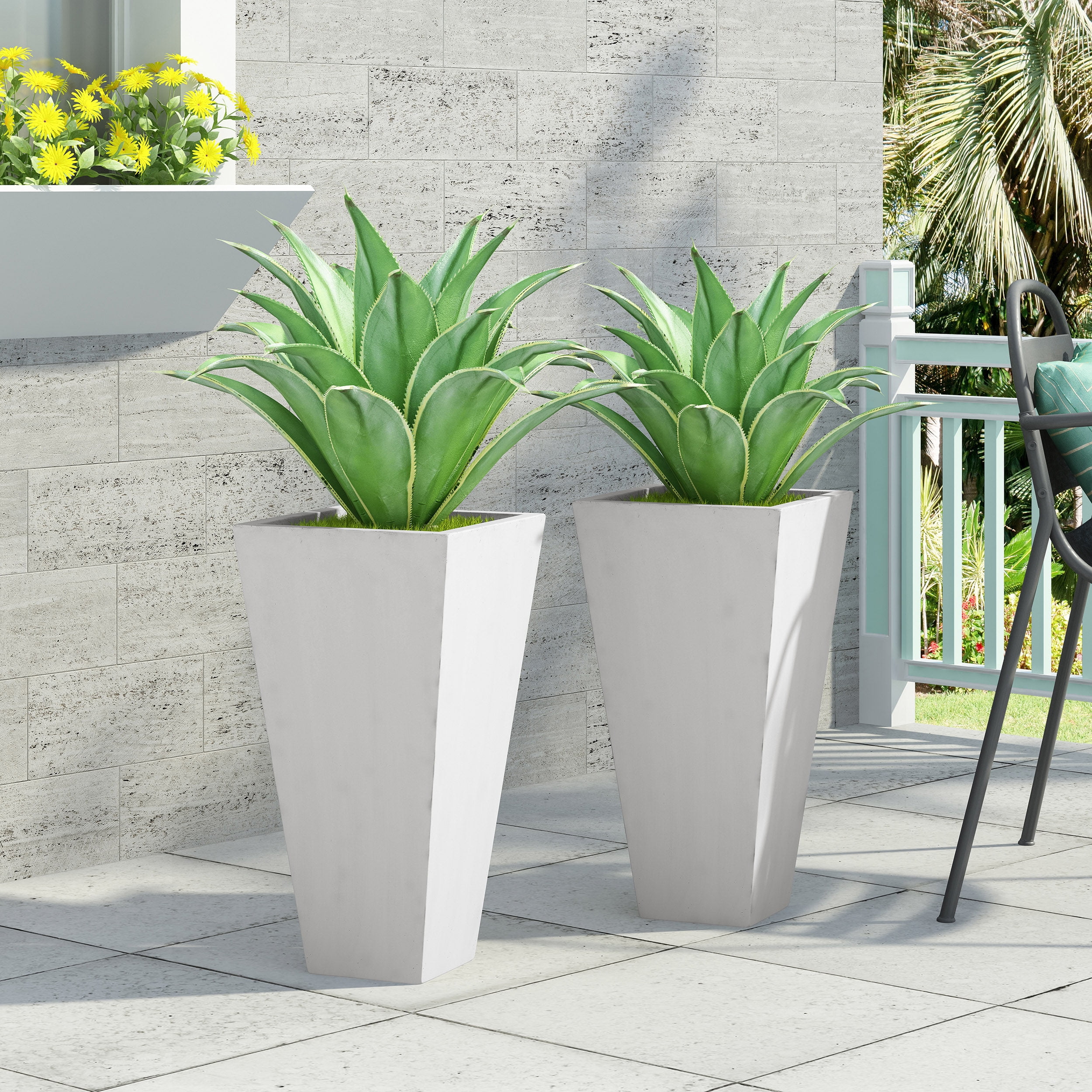 Theo Cast Stone Small Outdoor Planters, Set of 2, White