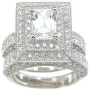plutus kkrs6300a 925 sterling silver rhodium finish cz antique style wedding set ring size 6 - Silver Wedding Rings plutus kkrs6300a 925 sterling silver rhodium finish cz antique style wedding set ring size 6 - Silver Wedding Rings