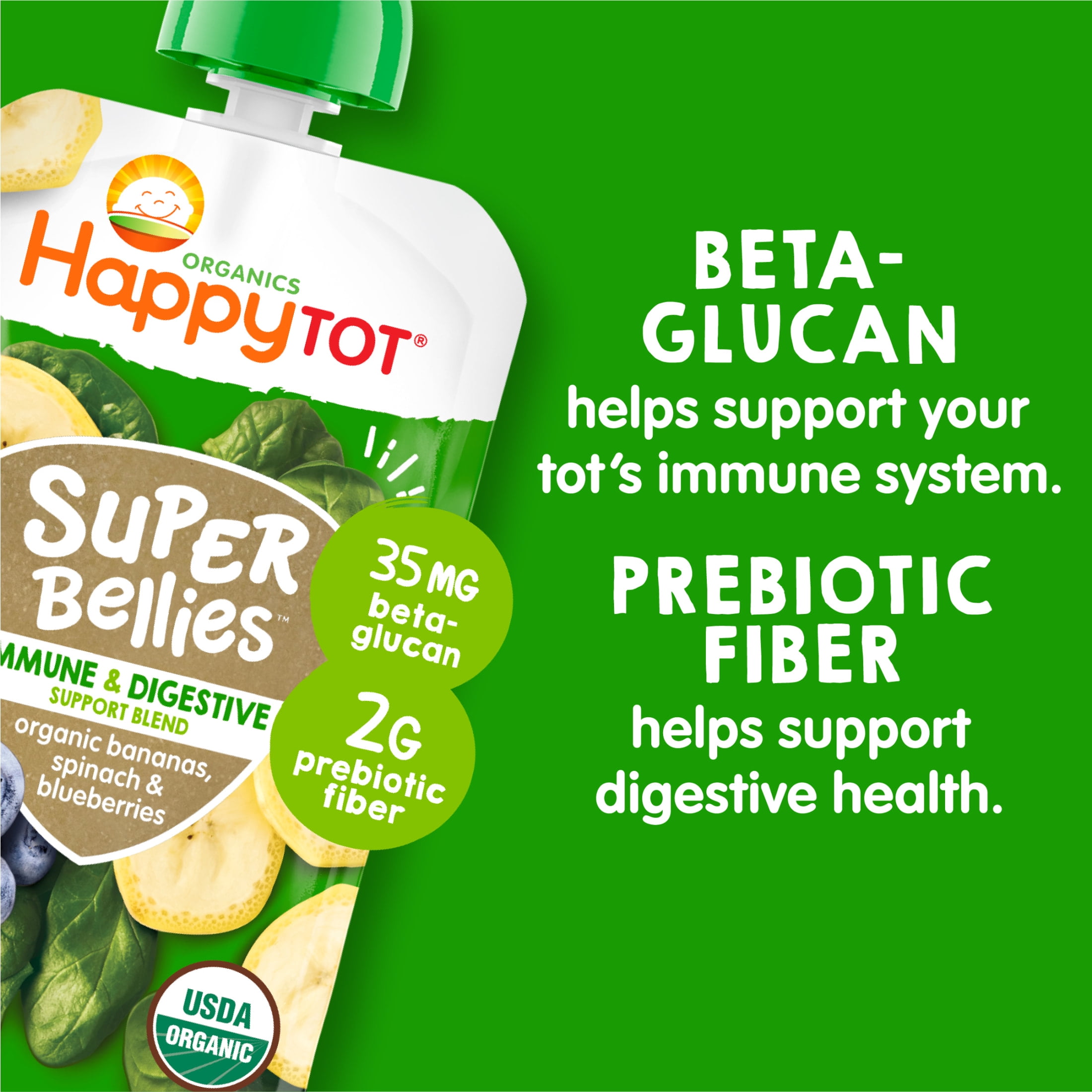 (12 pack) Happy Tot, Stage 4 Organic Baby Food, Bananas, Spinach & Blueberries, 4 oz. Pouch