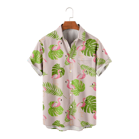 

MLFU Adult Kids Hawaiian Aloha Beach Shirts Loose Fit Flamingo Printed Hawaii Shirts Funky Costume Size 100-170/XXS-8XL