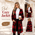 thumbnail image 2 of QATAINLAV Checkered Sherpa Jacket for Women Long Sleeve Button Hooded Fleece Coat Fall Winter Long Plaid Shacket with Pockets, 2 of 9