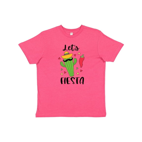 Inktastic Cinco De Mayo Let's Fiesta Cute Cactus with Sombrero Youth T-Shirt