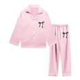 thumbnail image 3 of Teen Girl Satin Pajamas Set 2 Piece Bowknot Button Down Homewear Set Casual Pajamas Set Little Girls Christmas Pajamas 11-12 Years, 3 of 3