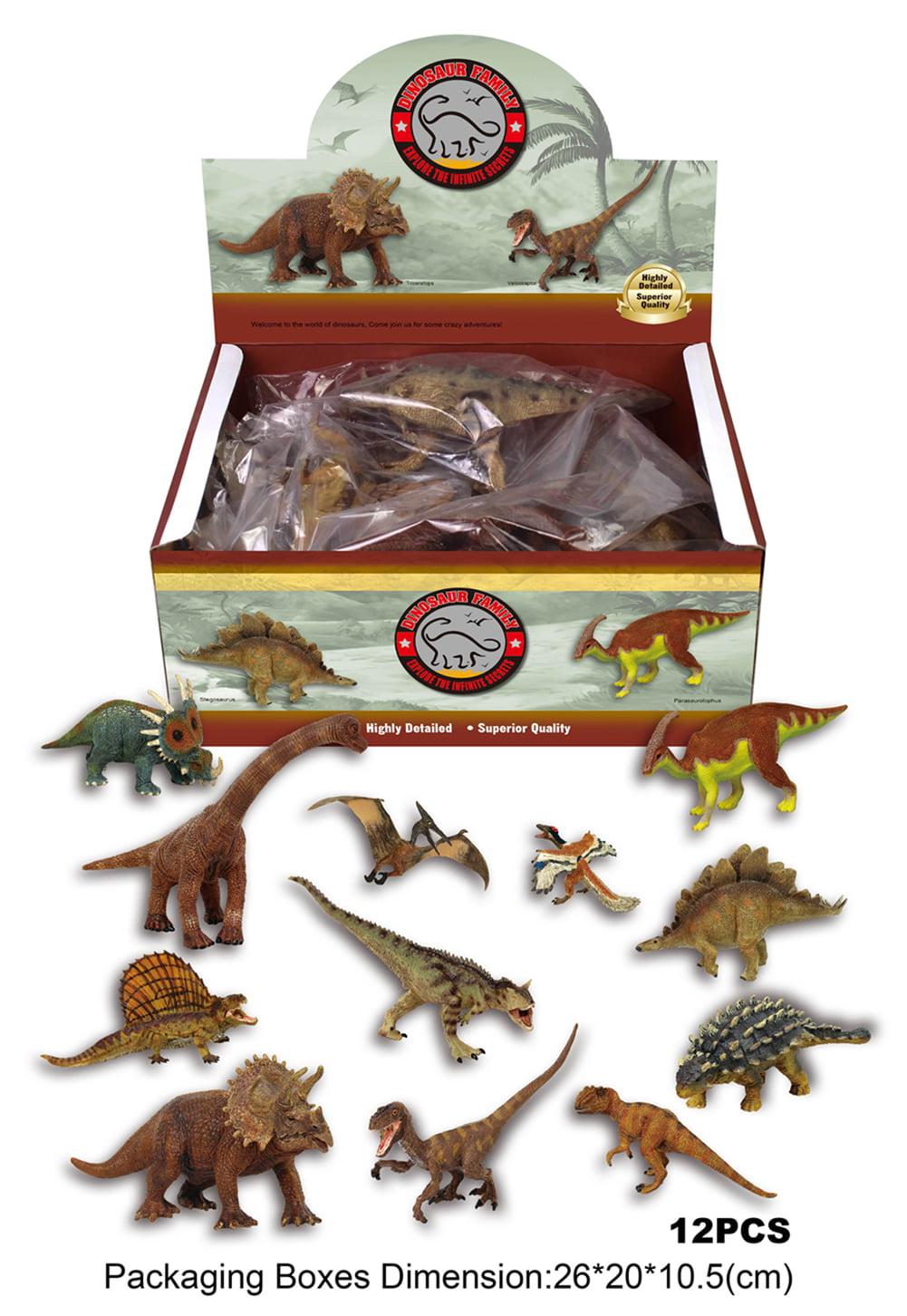 US Toy Assorted Mini Dinosaur Plastic Figures Lot of 12 