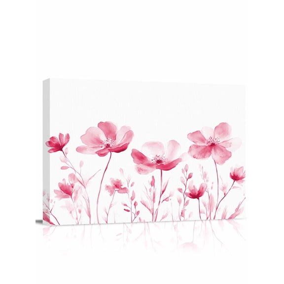 Pink Flowers Wall Art for Living Room,Canvas Picture Wall Decor for Bathroom Bedroom,Vintage White Floral Plant Herb Botanical Painting Artwork for Office Kitchen Hallway Dining Room Decor 12"x16"