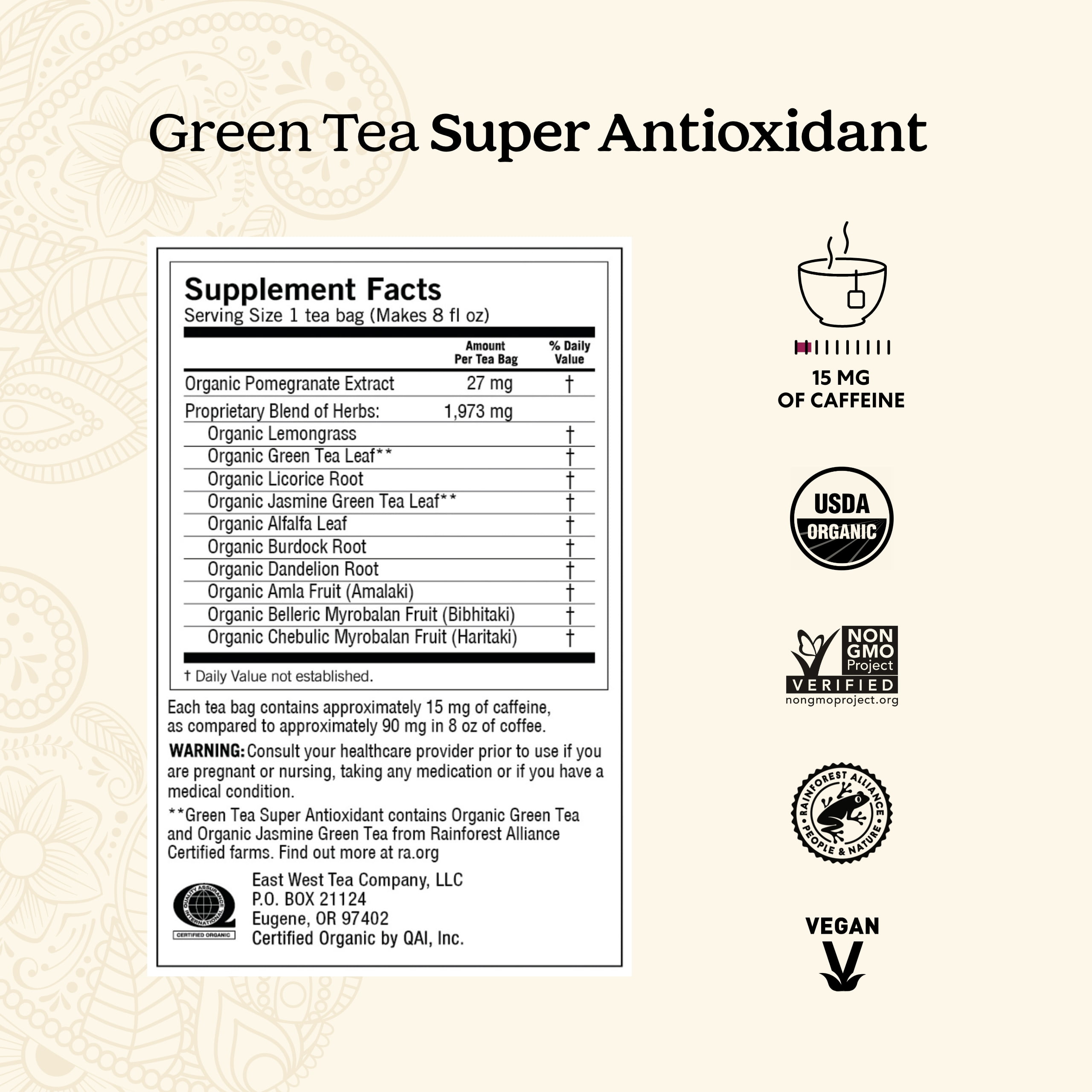 Yogi Tea Green Tea Super Antioxidant, Green Tea, Wellness Tea Bags, 6 Boxes of 16