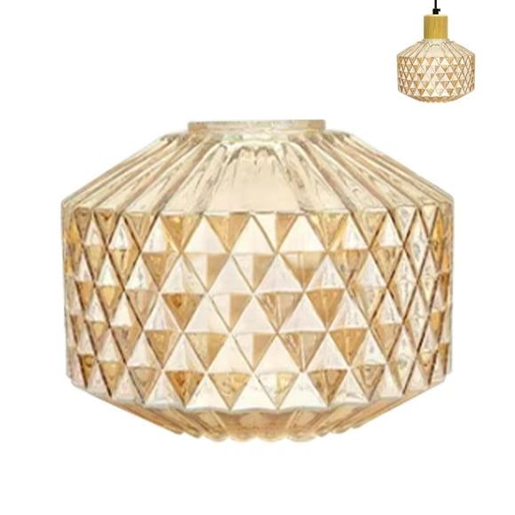 FSLiving 1-Pack 5.9" Clear Amber Glass Dome Lamp Shade Replacement, Mini Brown Rhombus Glass Cover, DIY Torchiere Shade Decorative for Pendant Light Table Lamp Swag Ceiling Lamp Wall Sconce