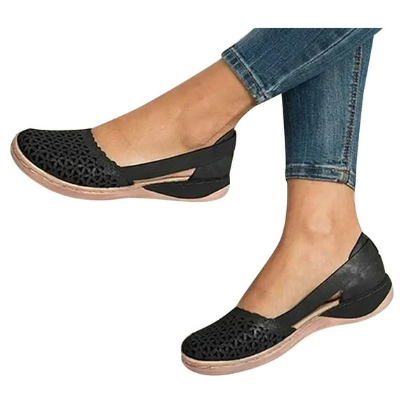 Loyisvidion Sandals for Women,Woman Summer Fashion Casual Sandals,Flat Solid Color Loophole Shoes Black 5