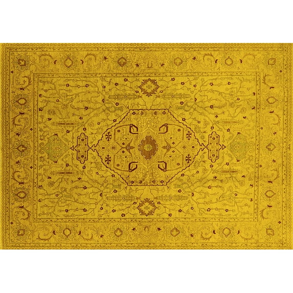 Ahgly Company Indoor Rectangle Oriental Yellow Traditional Area Rugs, 7' x 10'