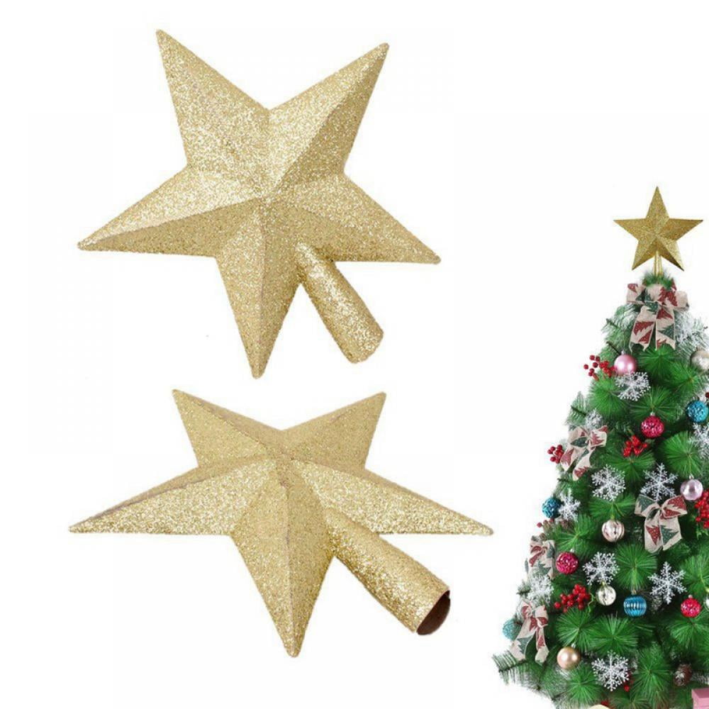 Gold, 8 Plastic Glitter Star for Festive Christmas Decor Holiday Ornament or Home Decor Glitter Christmas Tree Topper Shatter Proof Christmas Tree Decoration Treetop
