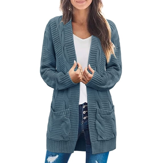 Women's Cardigan Open Front Jumper Long Sleeve Cardigan Sweater Boyfriend Loose Outwear With Pockets