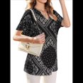 thumbnail image 3 of Blusas de Corta con Cuello en V para Mujer, Blusas Florales de Doble Capa de , Túnicas, Tops Estampado Étnico S, 3 of 9