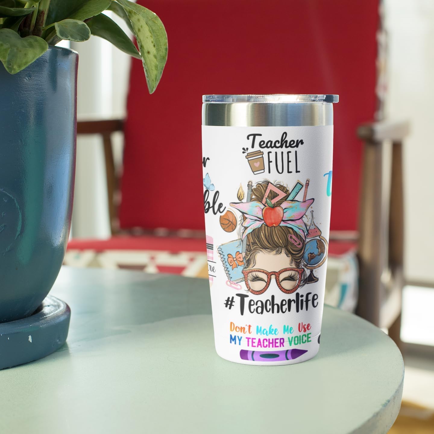 Teacher Appreciation Gifts for Women - 20 Oz Insulated Tumbler, Mug, and Cup, Graduation Gifts from Students, Birthday Gifts for Teacher(Don''t make me use my teacher voice)