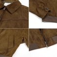 thumbnail image 6 of Men Faux Suede Bomber Jacket, Classic Turn‑Down Collar Full Zip Ribbed Hem Casual Cropped Outerwear Coat(Brown,XL), 6 of 6