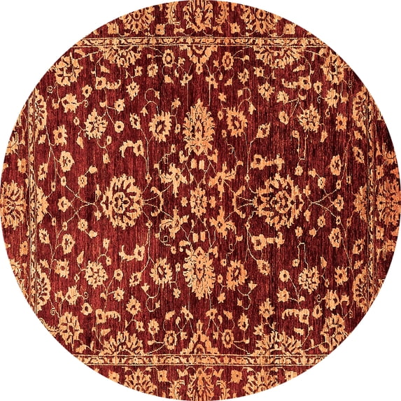 Ahgly Company Machine Washable Indoor Round Abstract Orange Modern Area Rugs, 6' Round