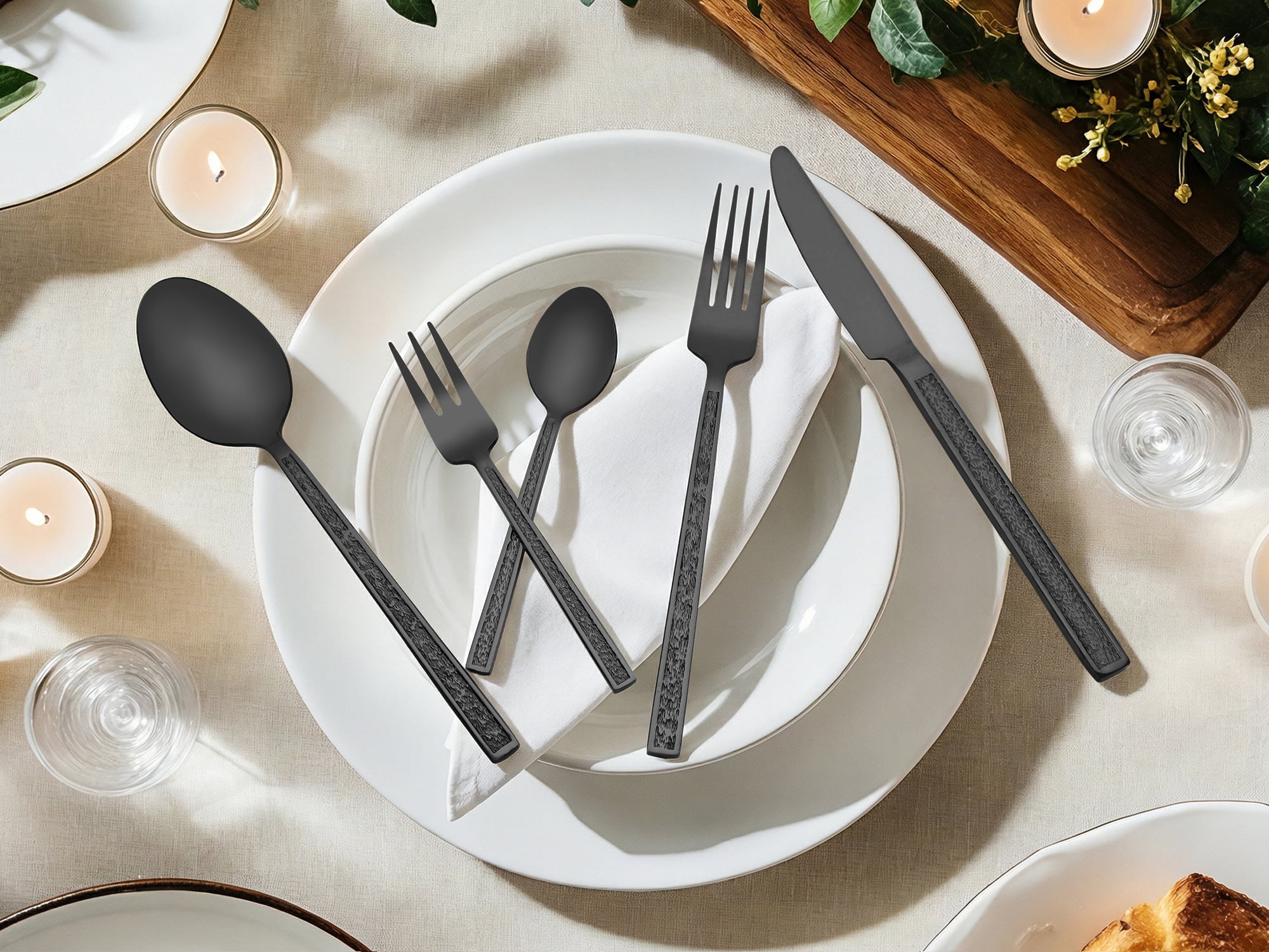 Unique Bargains 30 Pieces Stainless Steel Silverware Set for 6 Black