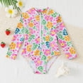 thumbnail image 2 of TOWED22 Toddler Swimsuits Girls Floral Printed Long Sleeve One Piece Rash Guard Swimsuit Cute Yellow,5-6 Y, 2 of 8