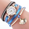 thumbnail image 2 of Reloj de pulsera de concha de perla sintética de cuarzo con correa de cuero de PU para mujer a la moda (azul), 2 of 4
