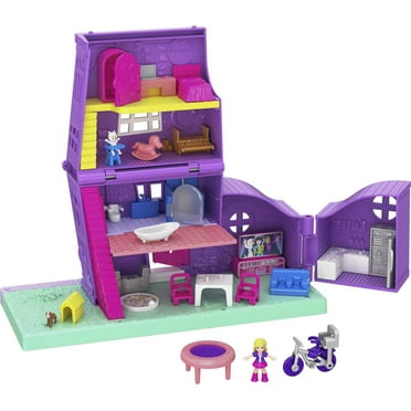 Polly Pocket Pollyville Pocket House Playset, Doll House with Micro Doll, Toy Bike & Furniture Accessories
