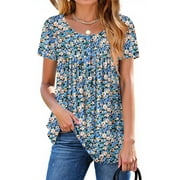 Fantaslook Women Tunic Tops Casual Henley Short Sleeve Shirts Floral Blouses Loose Summer Tops