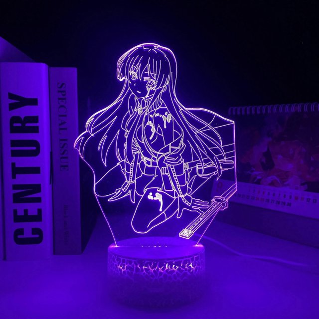 Figura de anime shaofei Akame Ga Kill luz LED 3D con base blanca para decoración de dormitorio infantil