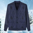 thumbnail image 2 of Men's Thickened Argyle Knit Sweater Long Sleeve Button Down V Neck Cardigan Coat Navy L, 2 of 4