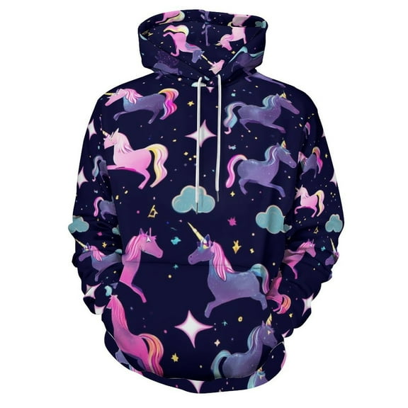 Dark Unicorn Pattern Regular Fit Hoodie, Sporty Pullover Hooded Sweatshirt for Men Women S