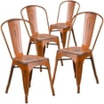 thumbnail image 1 of Commercial Grade 4 Pack Distressed Orange Metal Indoor-Outdoor Stackable Chair, 1 of 9