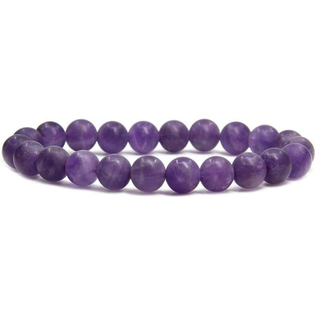 Bracelet Extensible en Perles Boule 8 mm avec Gemme d'Améthyste Foncée Mate Semi-Précieuse 7 Pouces Unisexe