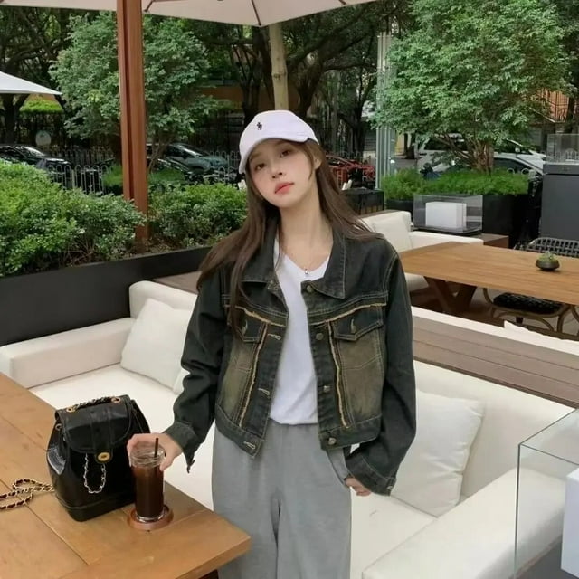 Y2K Retro Lambswool Denim Jacket Female Explosion in Autumn And Winter With Loose Burrs And Cashmere Cardigan Cotton Clothes