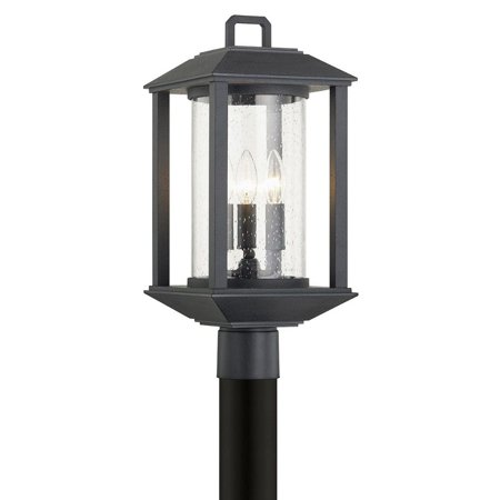 Troy Lighting-P7285-Mccarthy - Three Light Post Mount  Weathered Graphite Finish with Clear Seeded