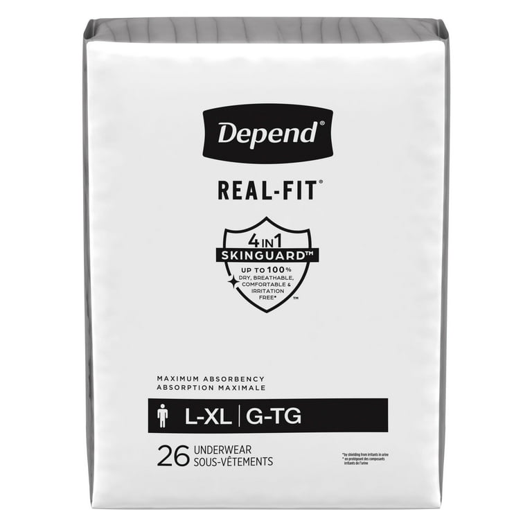 Depend Real Fit Incontinence Adult Underwear for Men, L/XL, Grey
