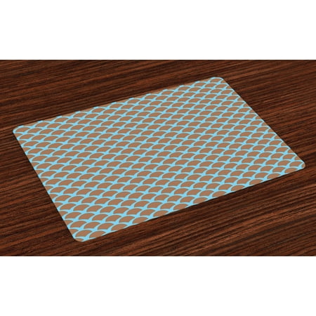 

Fish Placemats Set of 4 Squama Pattern with Intertwined Half Circles Aquatic Animal and Snake Scale Design Washable Fabric Place Mats for Dining Room Kitchen Table Decor Tan Pale Blue by Ambesonne