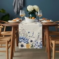 thumbnail image 2 of Blue Flowers Table Runner - 108 Inch Long, Kitchen Dining Table Runner Dresser Scarves, Eucalyptus Farmhouse Floral Butterfly Farmhouse Decor for Coffee Tables Wedding Party Banquet, 2 of 8
