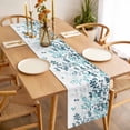 thumbnail image 3 of Teal Blue Leaves Table Runner - 36 Inch Long Summer Botanical Cotton and Linen Blended Dress Scarves Farmhouse Table Runner for Kitchen Dining, Coffee Table, 13" x 36", 3 of 8