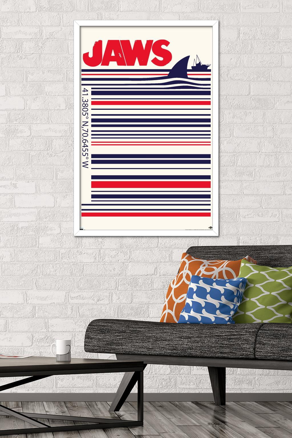 Jaws - Barcode Wall Poster, 22.375" x 34", Framed